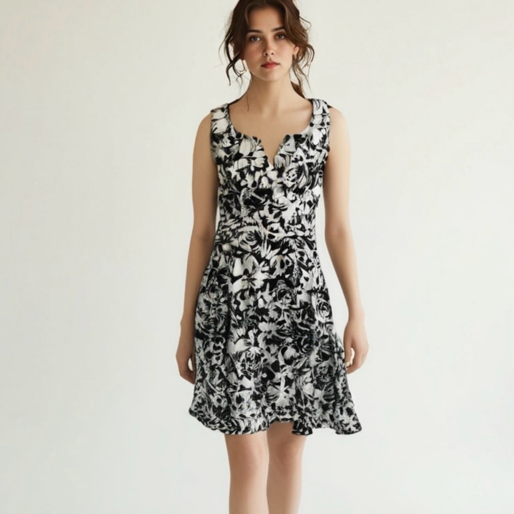 Adrianna Papell Black & White Floral Dress Size 8